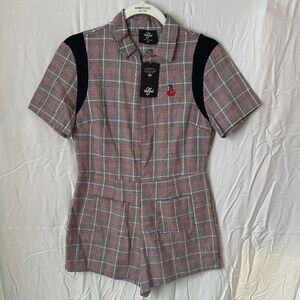 Valfré Plaid Romper with Cherry Embroidery
